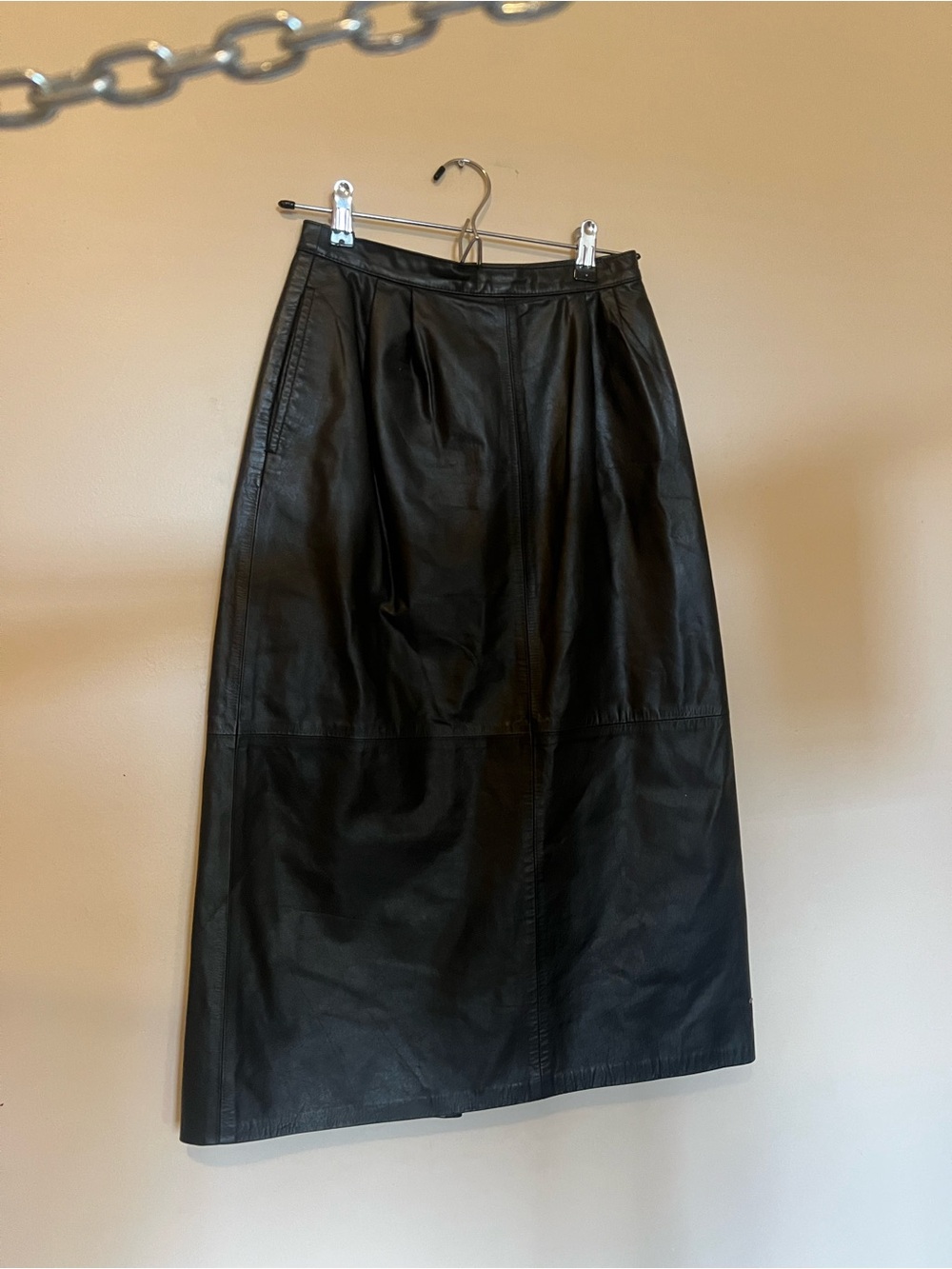 Black AUTHENTIC Leather Midi Skirt - tiny waist